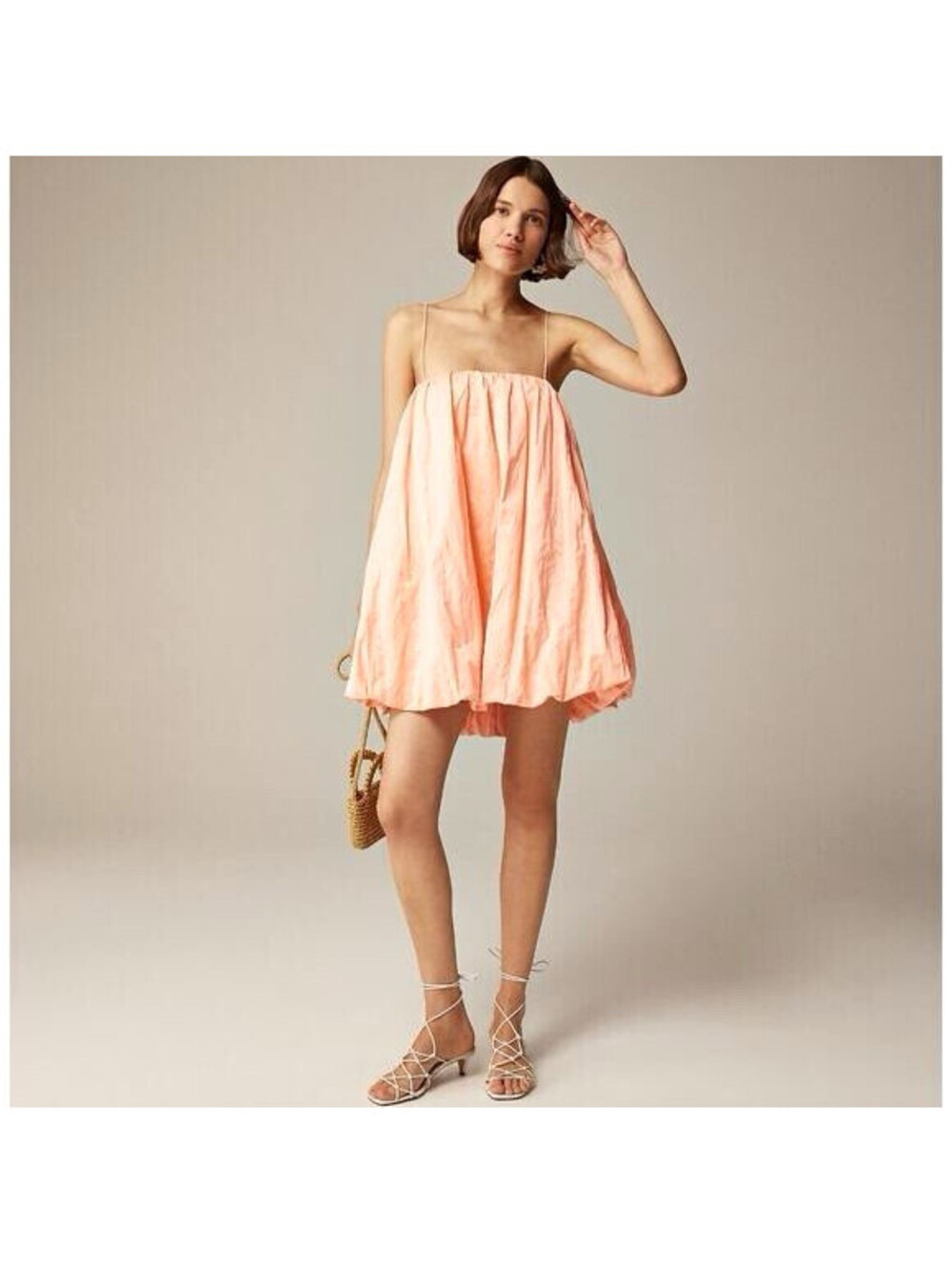 J.Crew Collection Dress Size 4 Coral Pink Ruched Tie Strap Mini Dress CC720